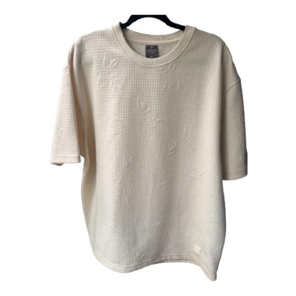 Textured Cream Short-Sleeve Knit Top